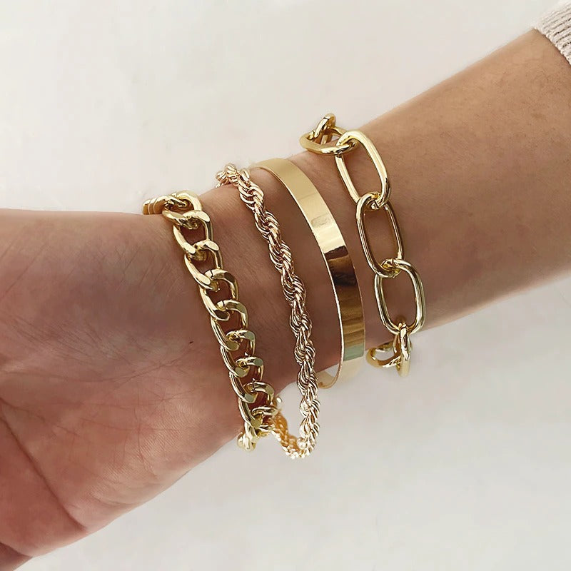 Trendy Punk Fashion Mehrschichtiges Armbandset mit dicker Kette