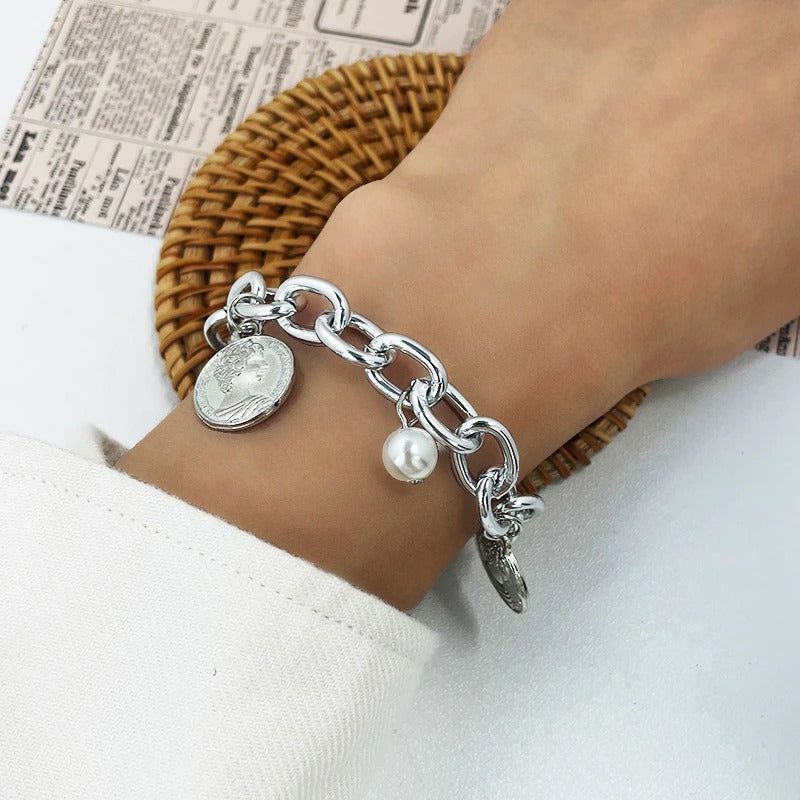 Trendy Punk Fashion Mehrschichtiges Armbandset mit dicker Kette