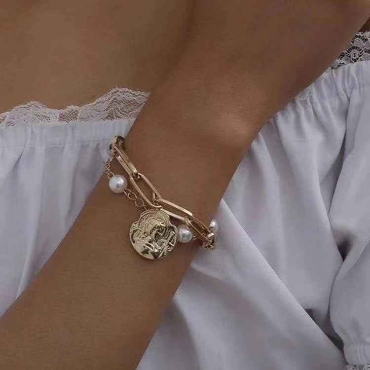 Trendy Punk Fashion Mehrschichtiges Armbandset mit dicker Kette