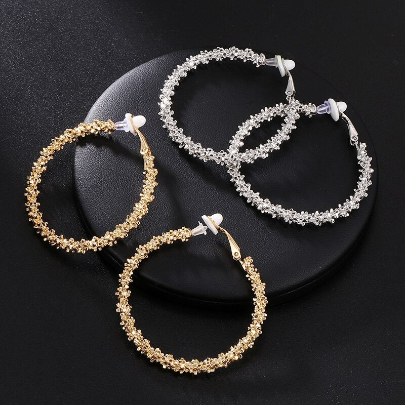 Übergroße, luxuriöse, runde Creolen-Ohrclips