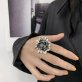 Übergroße verstellbare Ringe aus Sterlingsilber mit Vintage-Blumen