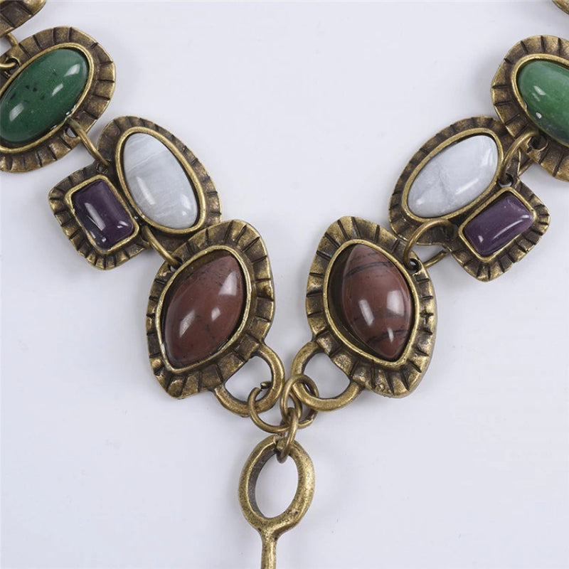 Übergroße Vintage-Armbänder aus mehrfarbigen geometrischen Erdsteinen