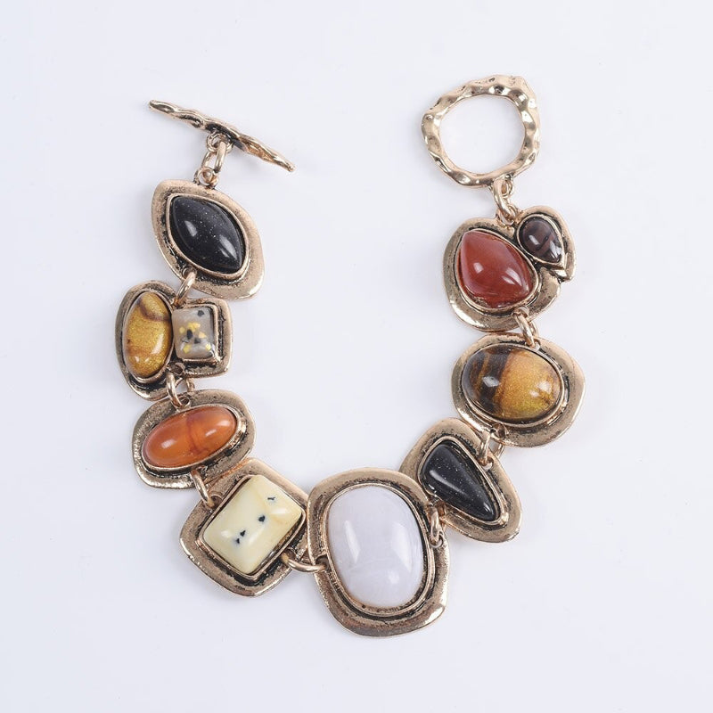 Übergroße Vintage-Armbänder aus mehrfarbigen geometrischen Erdsteinen