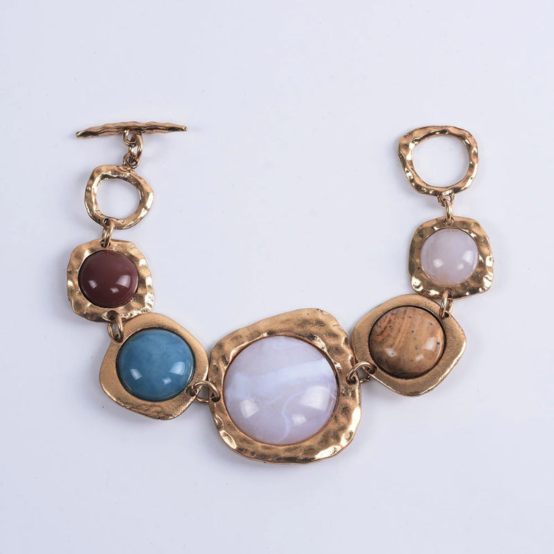 Übergroße Vintage-Armbänder aus mehrfarbigen geometrischen Erdsteinen