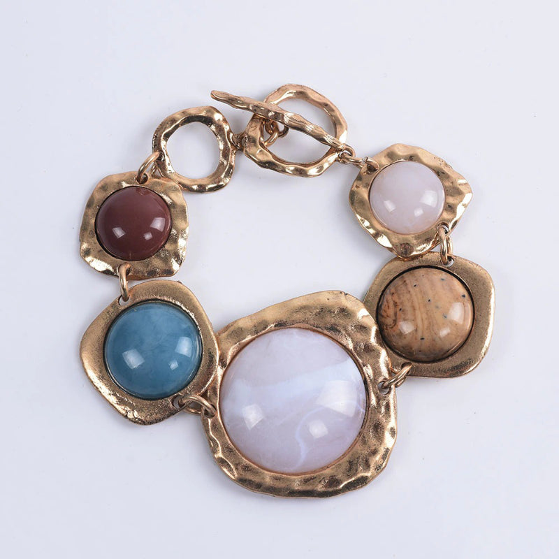 Übergroße Vintage-Armbänder aus mehrfarbigen geometrischen Erdsteinen