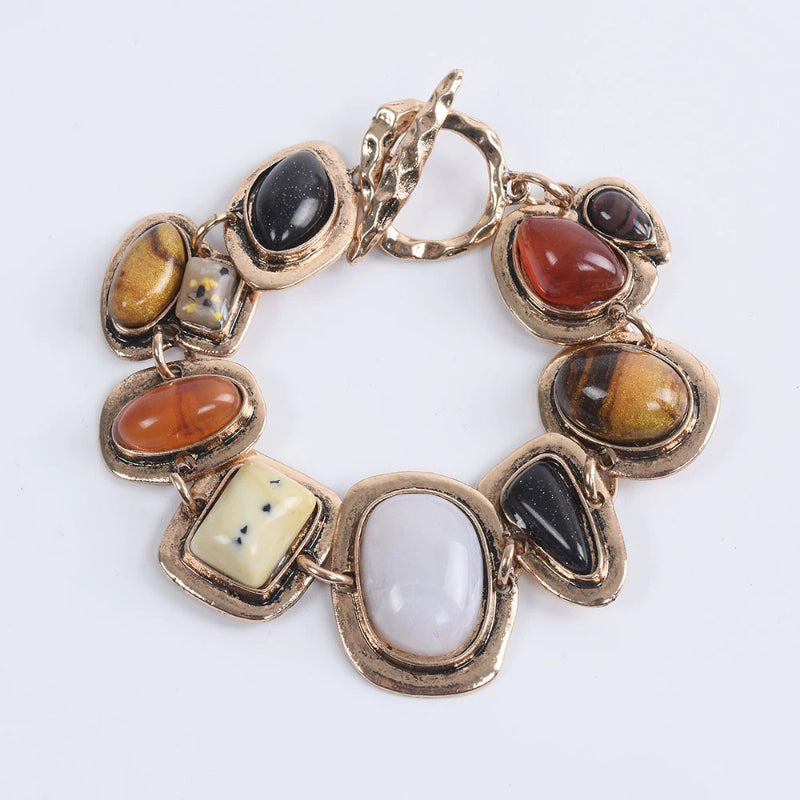 Übergroße Vintage-Armbänder aus mehrfarbigen geometrischen Erdsteinen