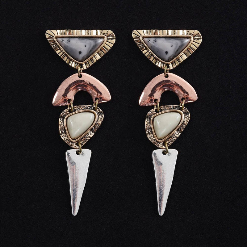 Übergroße Vintage-Armbänder aus mehrfarbigen geometrischen Erdsteinen