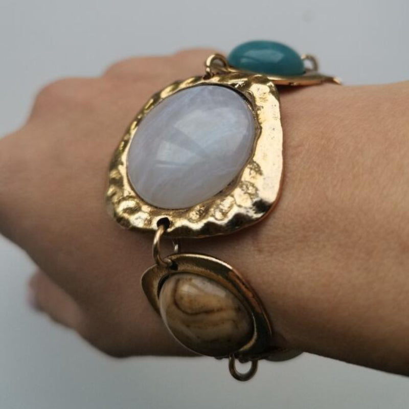 Übergroße Vintage-Armbänder aus mehrfarbigen geometrischen Erdsteinen