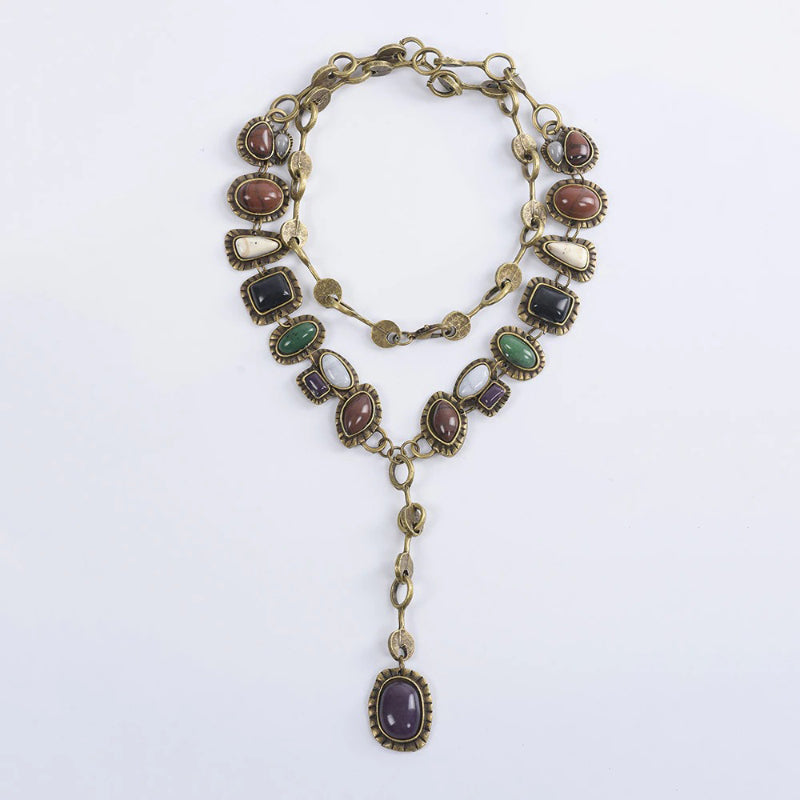 Übergroße Vintage-Armbänder aus mehrfarbigen geometrischen Erdsteinen