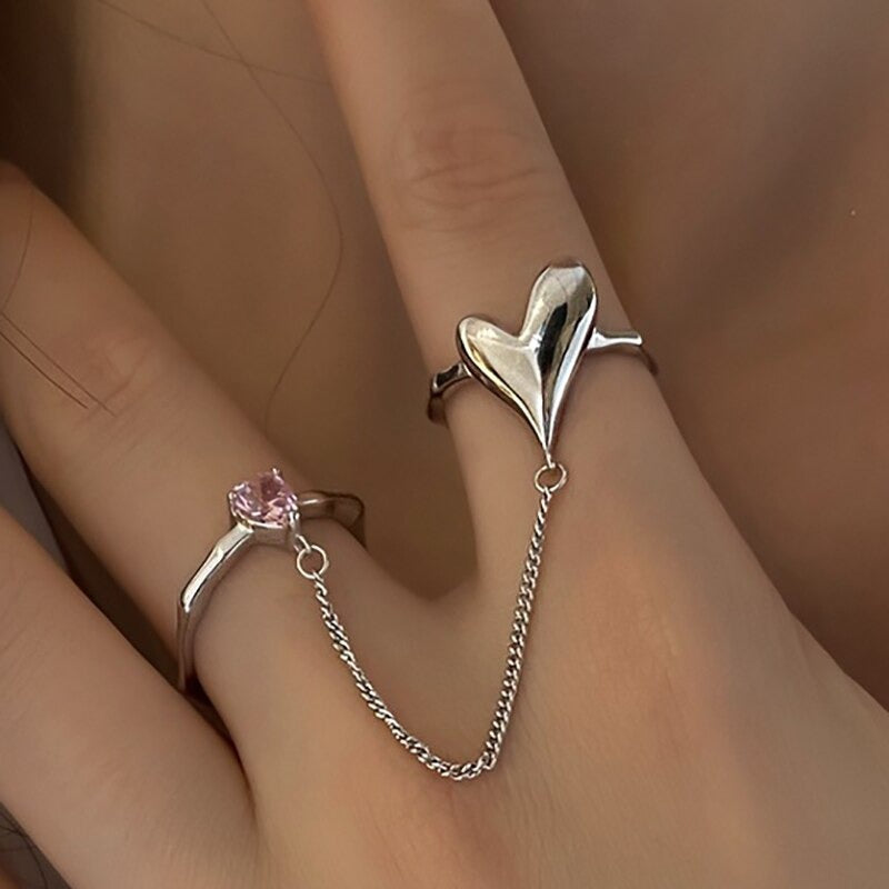 Leidenschaftliche Zirkon Liebe Herz Kette Quaste Ringe