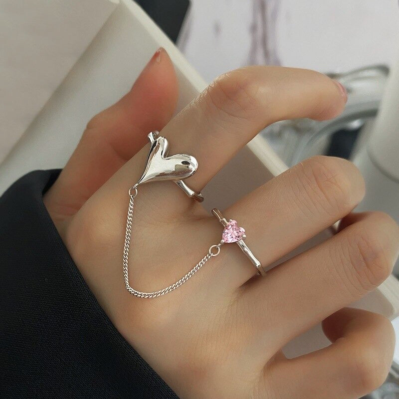 Leidenschaftliche Zirkon Liebe Herz Kette Quaste Ringe