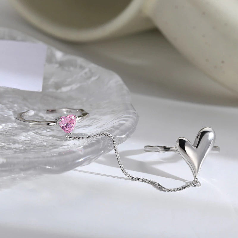 Leidenschaftliche Zirkon Liebe Herz Kette Quaste Ringe