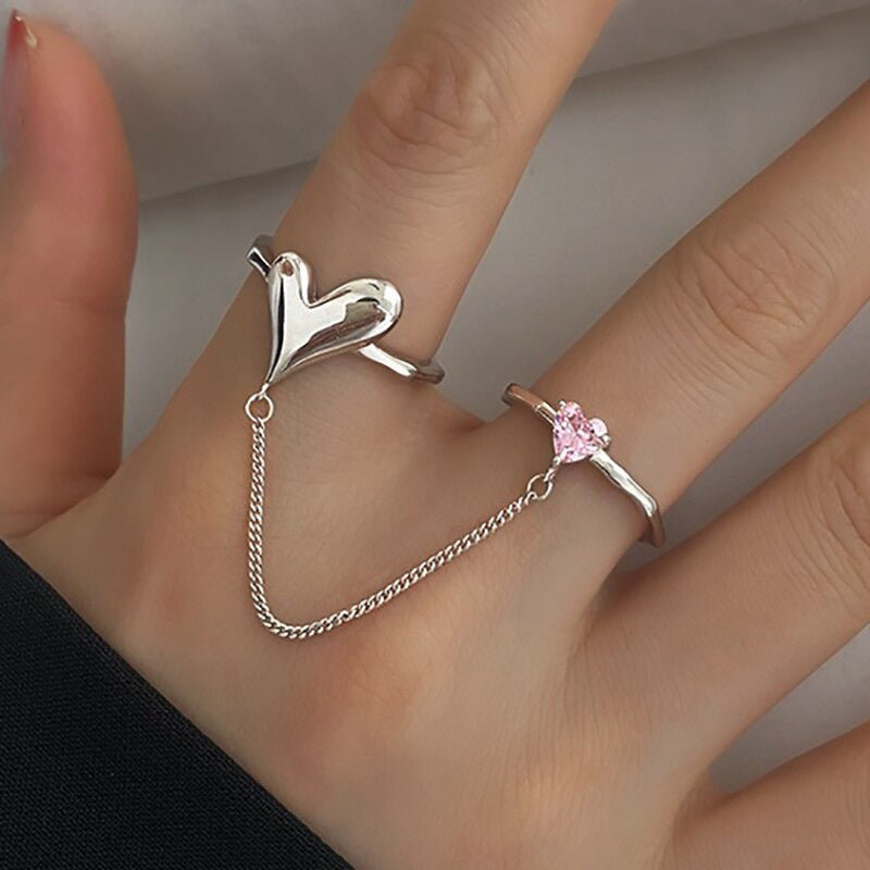 Leidenschaftliche Zirkon Liebe Herz Kette Quaste Ringe