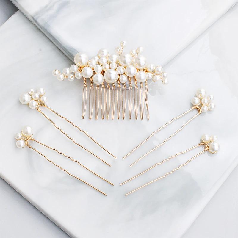 Mit Perlen verziertes Haarkamm- und Haarnadel-Set