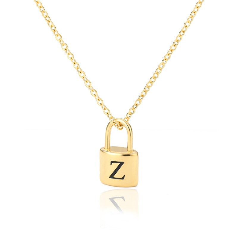 Personalisierte Halsketten mit Anfangsbuchstaben A–Z und Vorhängeschloss-Anhänger