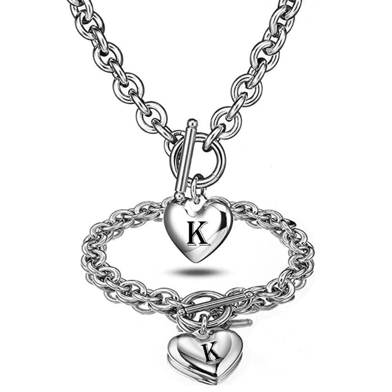 Personalisierte Schmucksets mit Halskette und Armband mit Anfangsbuchstaben „Love Heart“
