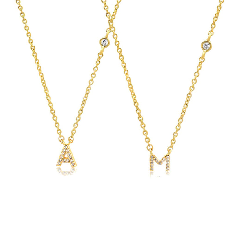 Personalisierte Halsketten mit Mini-Zirkon-Anfangsbuchstaben-Anhänger von A-Z