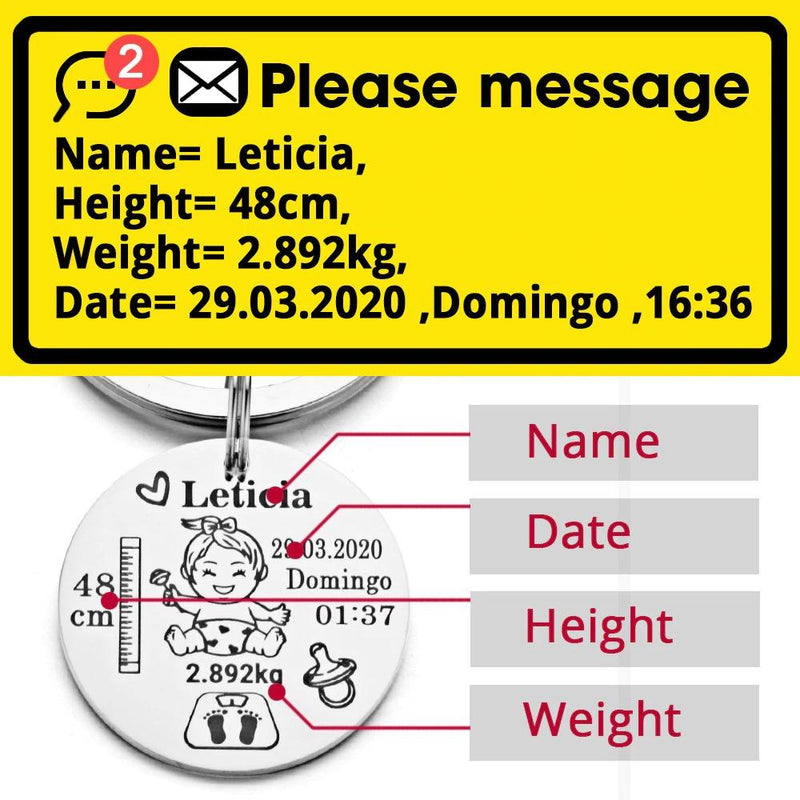 Personalisierter Name Baby Geburtsstatistik Schlüsselanhänger