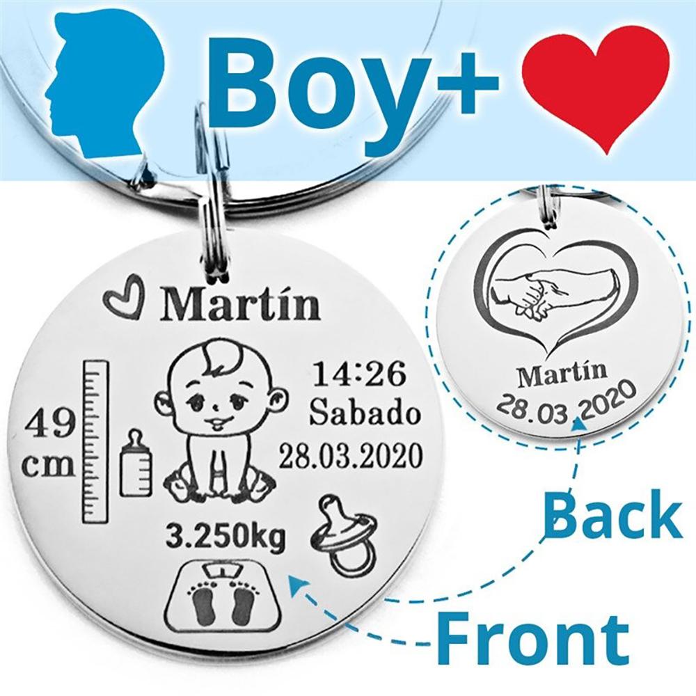 Personalisierter Name Baby Geburtsstatistik Schlüsselanhänger
