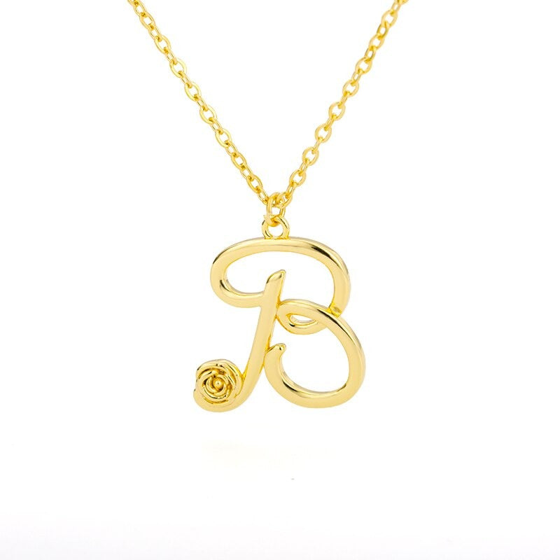 Personalisierte Halsketten mit Anhänger im Rosenblütenstil mit Anfangsbuchstaben A-Z