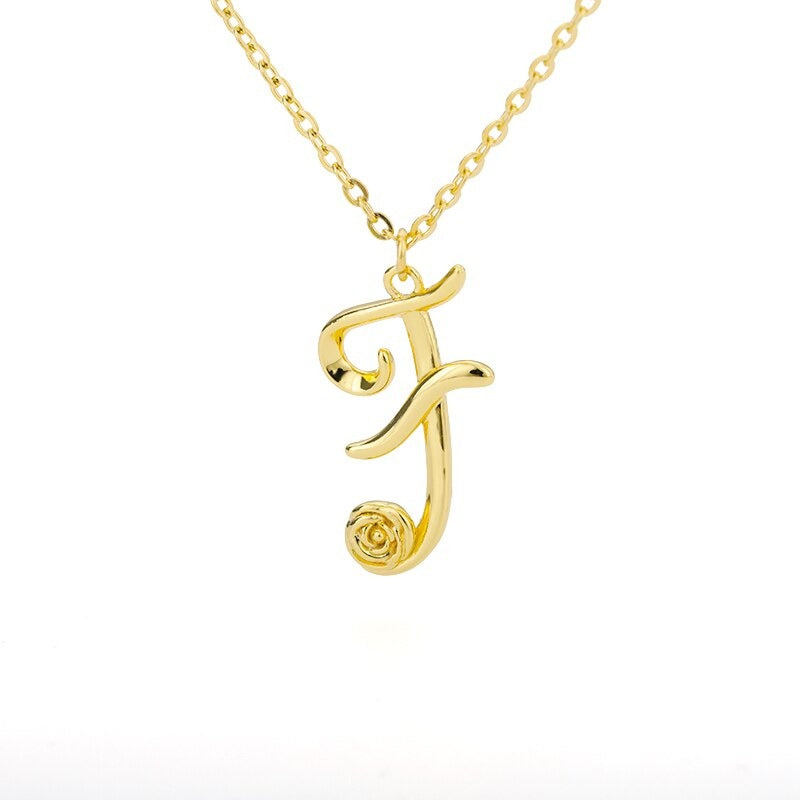 Personalisierte Halsketten mit Anhänger im Rosenblütenstil mit Anfangsbuchstaben A-Z