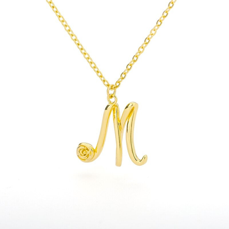 Personalisierte Halsketten mit Anhänger im Rosenblütenstil mit Anfangsbuchstaben A-Z