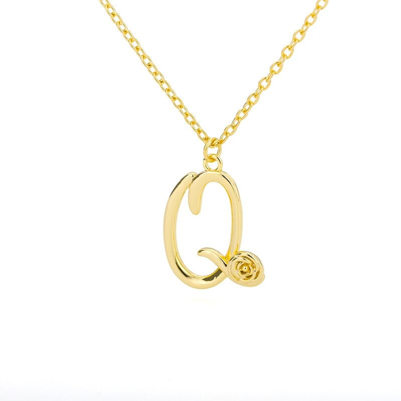 Personalisierte Halsketten mit Anhänger im Rosenblütenstil mit Anfangsbuchstaben A-Z