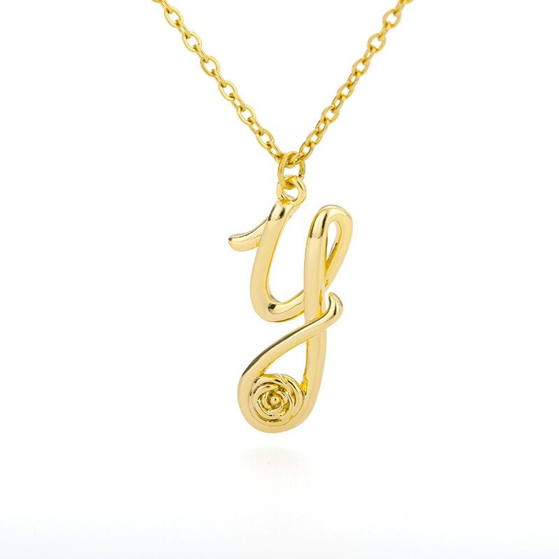 Personalisierte Halsketten mit Anhänger im Rosenblütenstil mit Anfangsbuchstaben A-Z