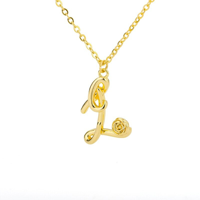 Personalisierte Halsketten mit Anhänger im Rosenblütenstil mit Anfangsbuchstaben A-Z