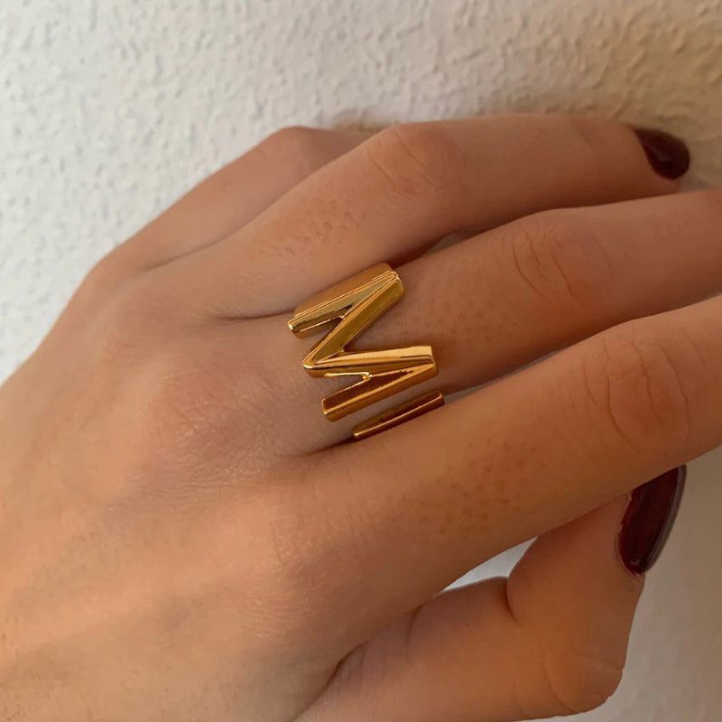 Personalisierte dicke und hohle verstellbare Ringe mit Anfangsbuchstaben A-Z