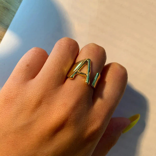 Personalisierte dicke und hohle verstellbare Ringe mit Anfangsbuchstaben A-Z