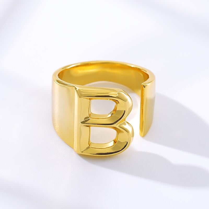 Personalisierte dicke und hohle verstellbare Ringe mit Anfangsbuchstaben A-Z