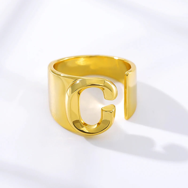 Personalisierte dicke und hohle verstellbare Ringe mit Anfangsbuchstaben A-Z