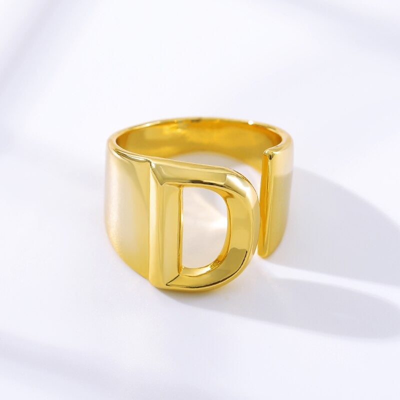 Personalisierte dicke und hohle verstellbare Ringe mit Anfangsbuchstaben A-Z
