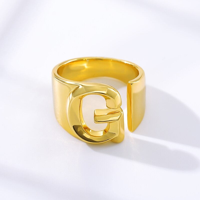 Personalisierte dicke und hohle verstellbare Ringe mit Anfangsbuchstaben A-Z