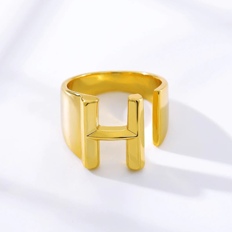Personalisierte dicke und hohle verstellbare Ringe mit Anfangsbuchstaben A-Z