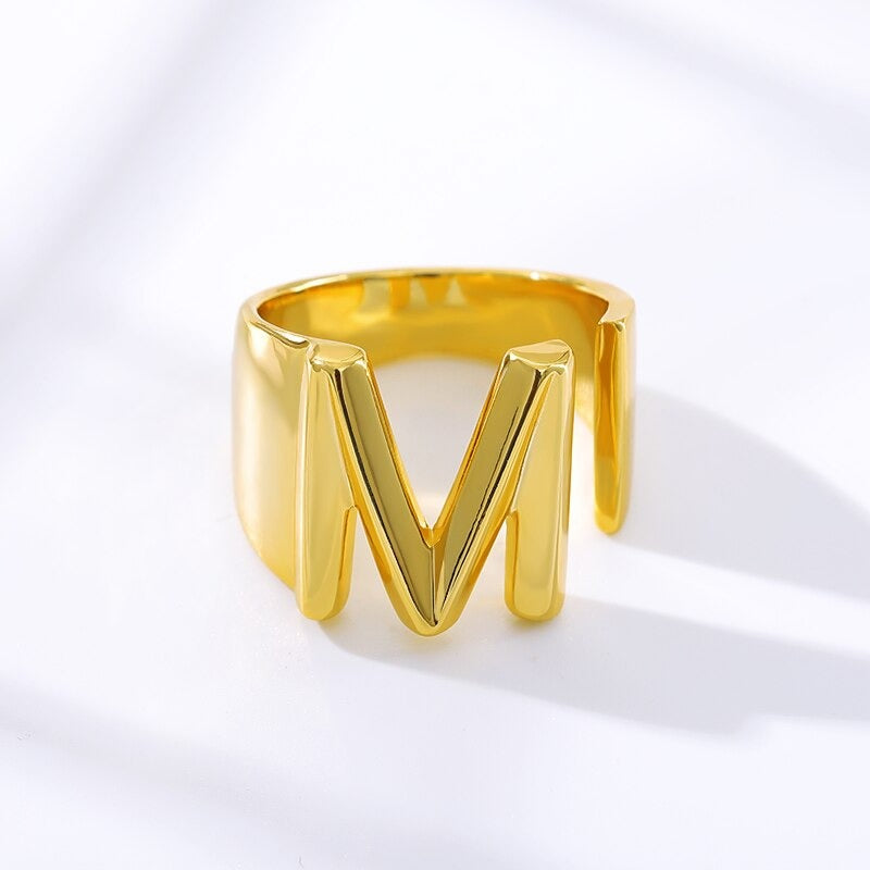 Personalisierte dicke und hohle verstellbare Ringe mit Anfangsbuchstaben A-Z