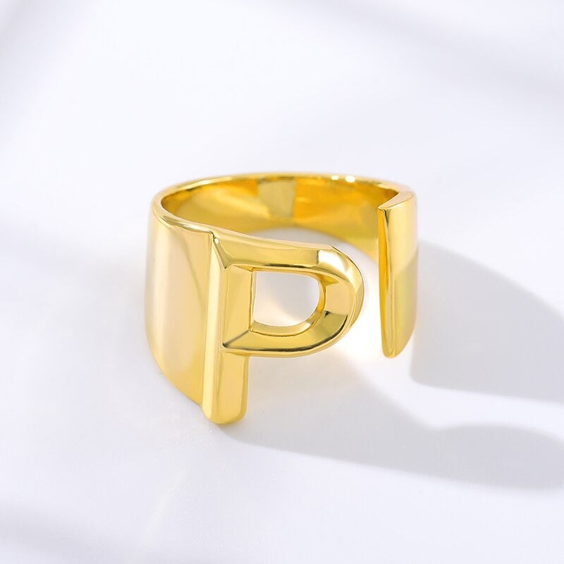 Personalisierte dicke und hohle verstellbare Ringe mit Anfangsbuchstaben A-Z