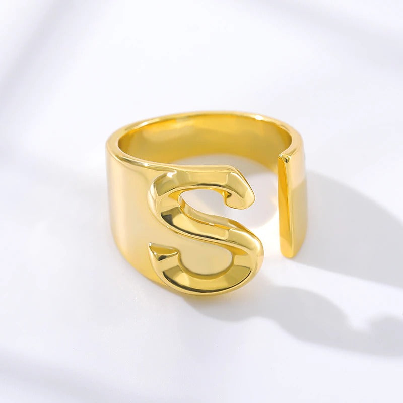 Personalisierte dicke und hohle verstellbare Ringe mit Anfangsbuchstaben A-Z
