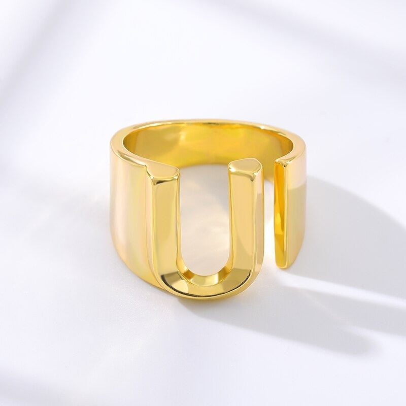 Personalisierte dicke und hohle verstellbare Ringe mit Anfangsbuchstaben A-Z