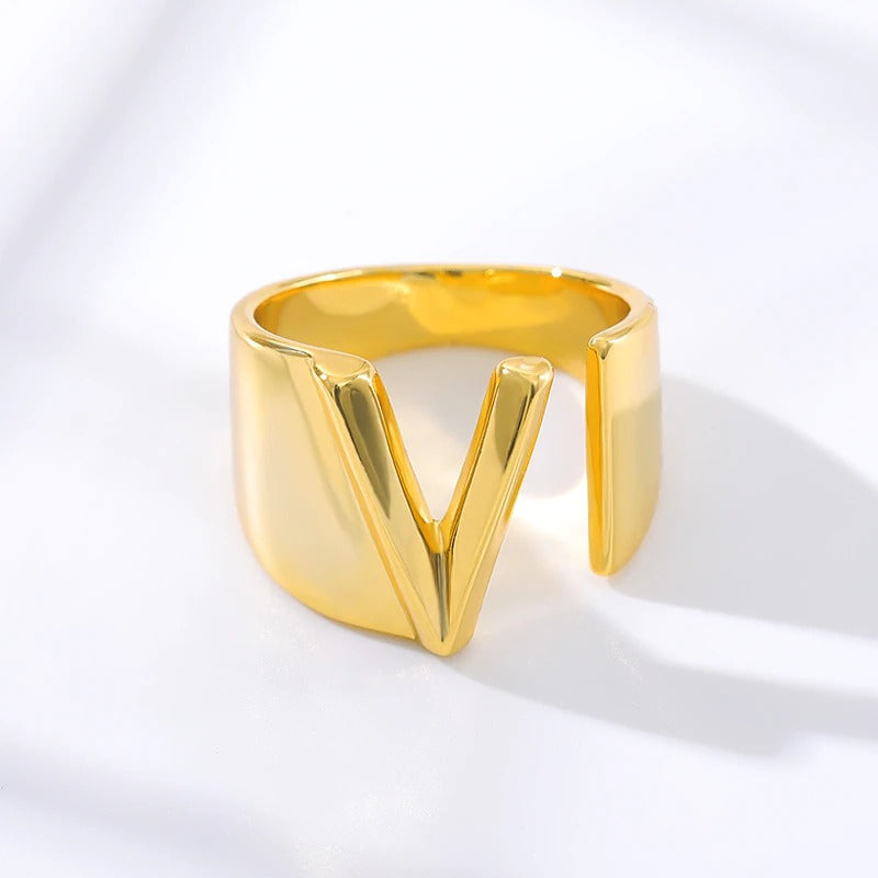 Personalisierte dicke und hohle verstellbare Ringe mit Anfangsbuchstaben A-Z