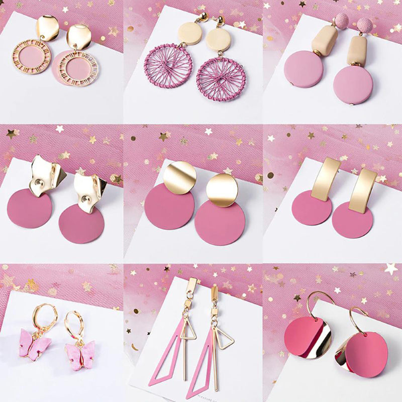 Geometrische Tropfenohrringe mit rosa und sehr Peri-Motiv