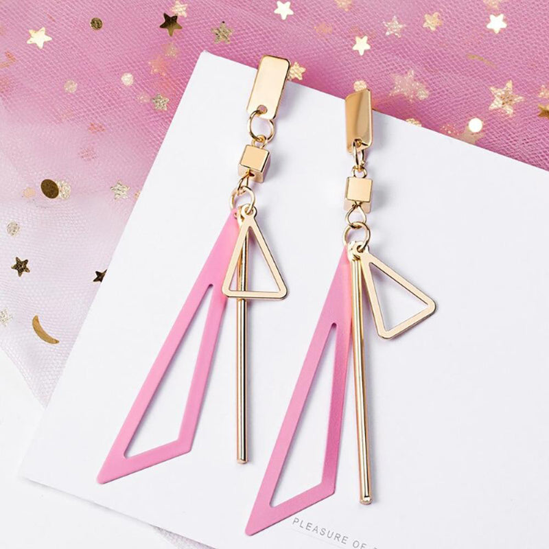 Geometrische Tropfenohrringe mit rosa und sehr Peri-Motiv