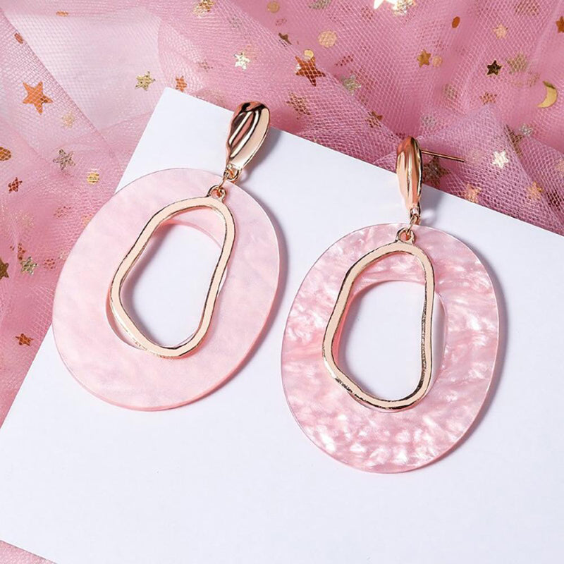 Geometrische Tropfenohrringe mit rosa und sehr Peri-Motiv