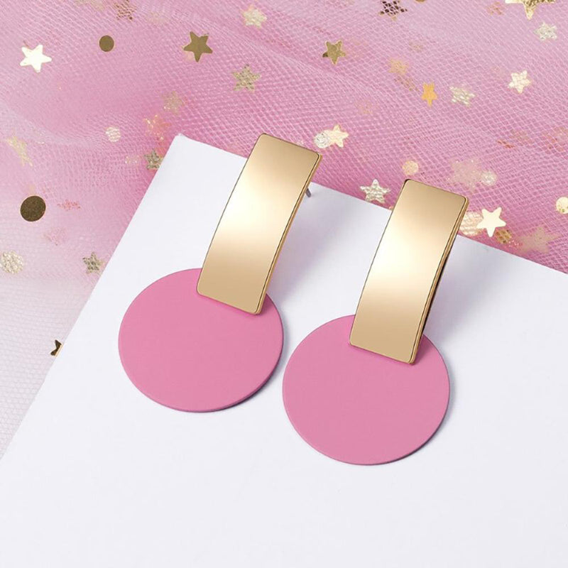 Geometrische Tropfenohrringe mit rosa und sehr Peri-Motiv