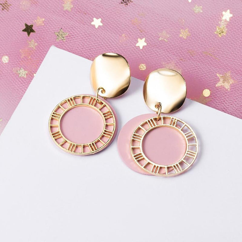 Geometrische Tropfenohrringe mit rosa und sehr Peri-Motiv