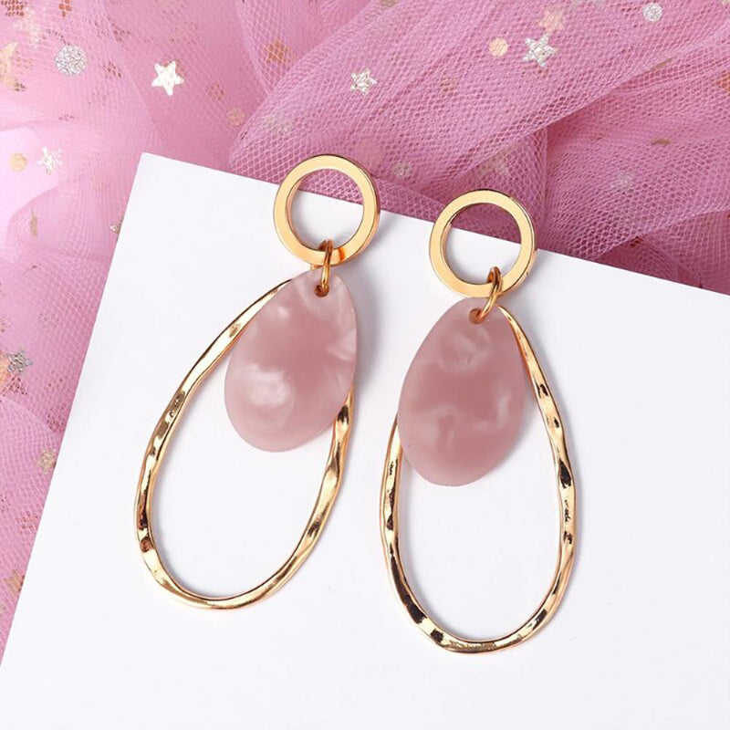 Geometrische Tropfenohrringe mit rosa und sehr Peri-Motiv