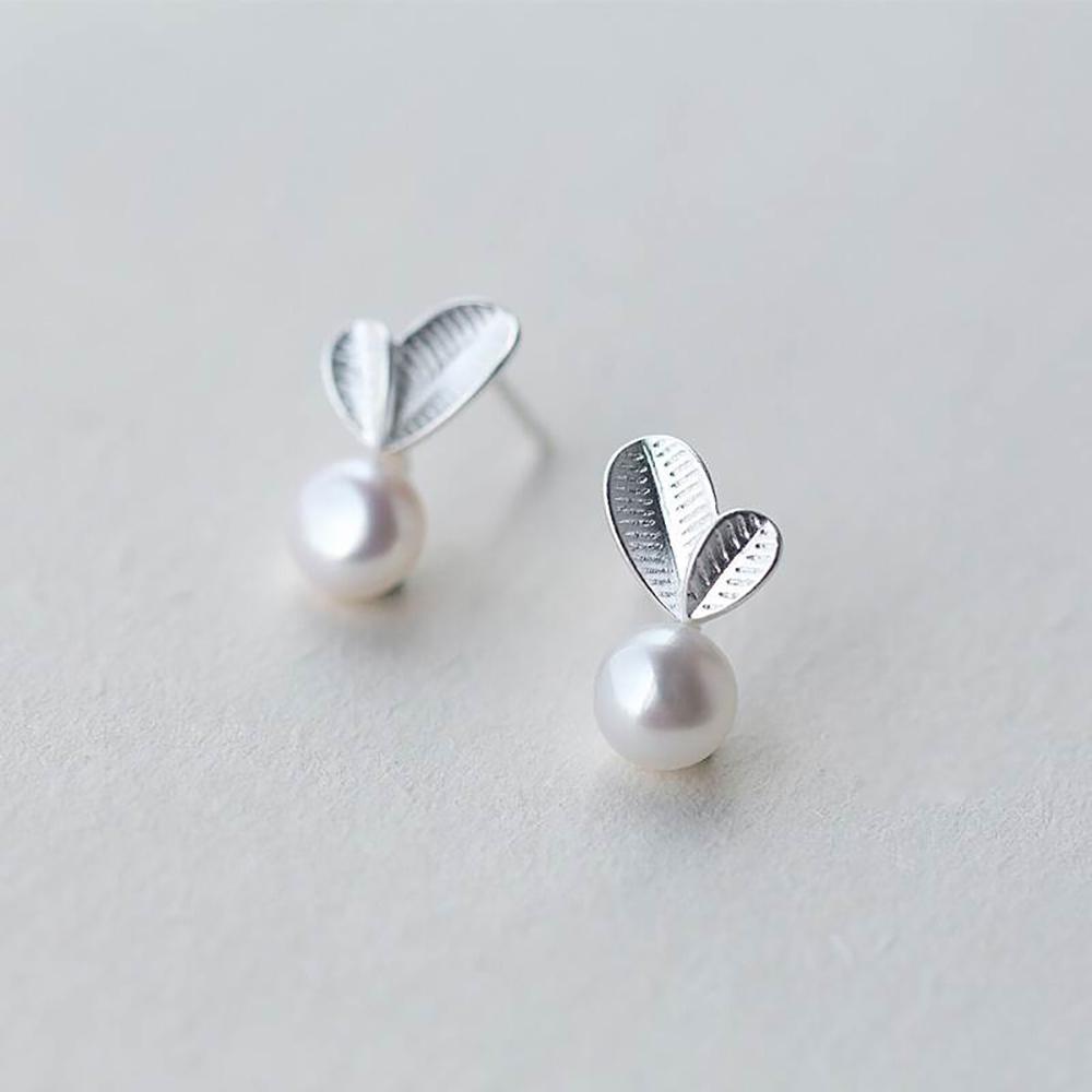 Kostbares Perlen- und Blatt-Silberschmuckset