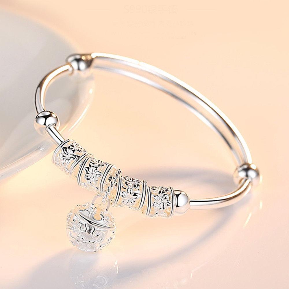 Edler Armreif mit Blumen-Kugel-Charme aus Sterlingsilber, Schmuck