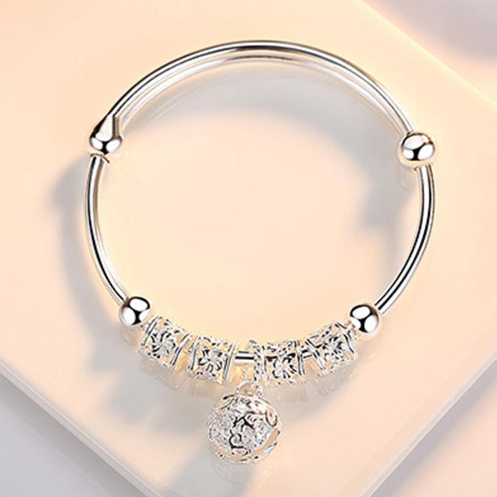 Edler Armreif mit Blumen-Kugel-Charme aus Sterlingsilber, Schmuck